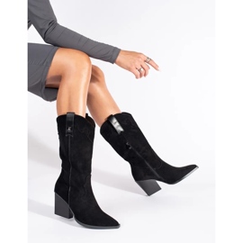 Seastar Botas cowboy femininas de camurça preta preto 1