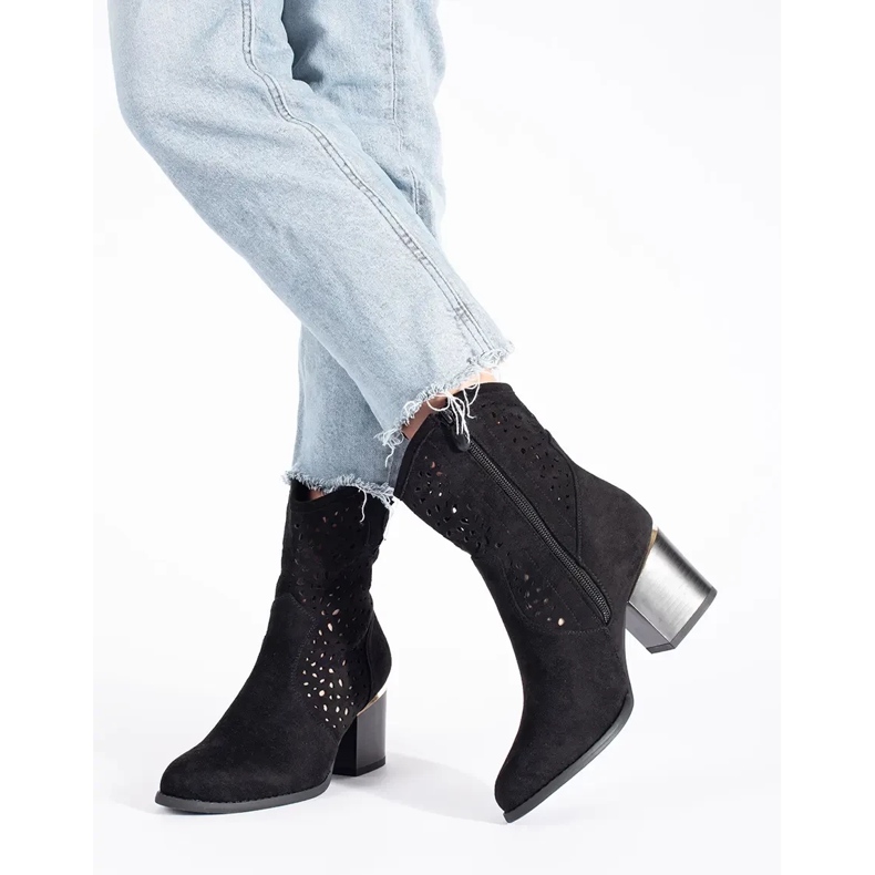 Seastar Botas de cowboy pretas perfuradas com salto alto preto 1