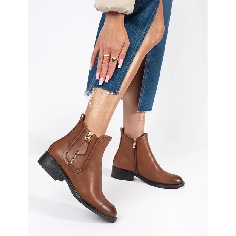 Botas Chelsea femininas marrons com zíper decorativo marrom 1