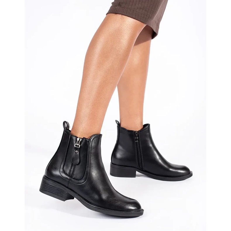 Botas Chelsea femininas pretas com zíper decorativo preto 2