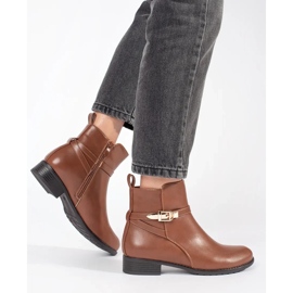 Botas femininas marrons de salto baixo com tira decorativa castanho 1