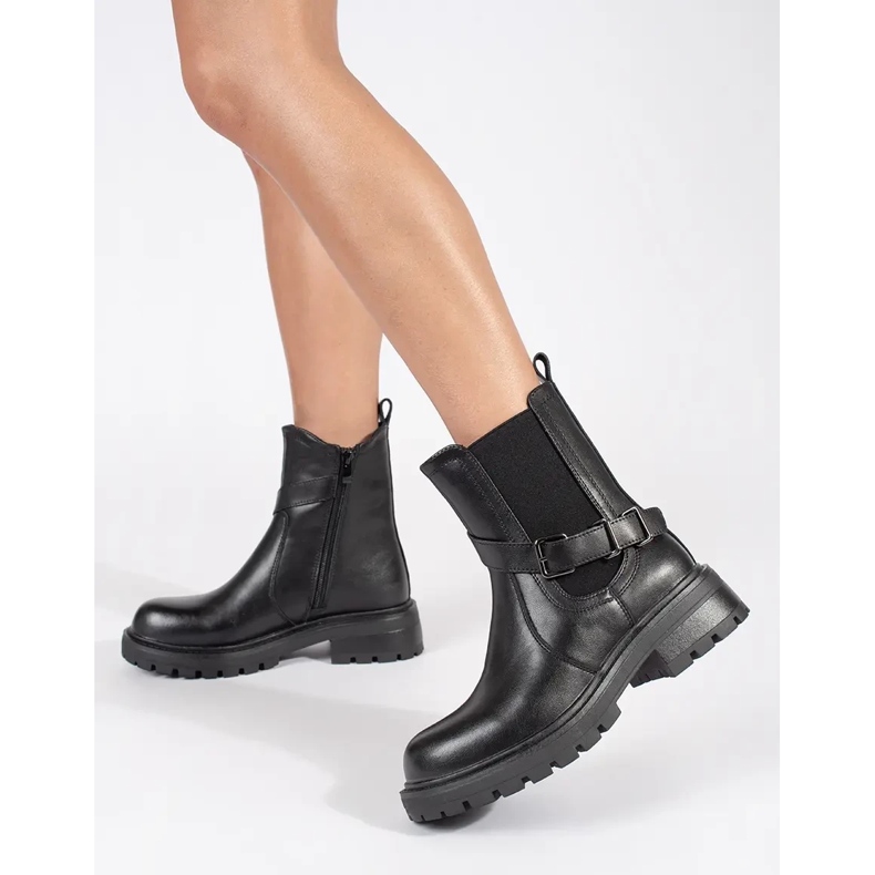 Botas femininas Chelsea de couro preto na plataforma Sergio Leone 1