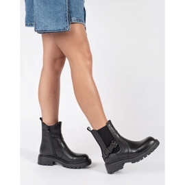 Botas femininas Chelsea de couro preto na plataforma Sergio Leone 2