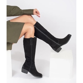 Botas femininas com isolamento de couro preto por Sergio Leone 1