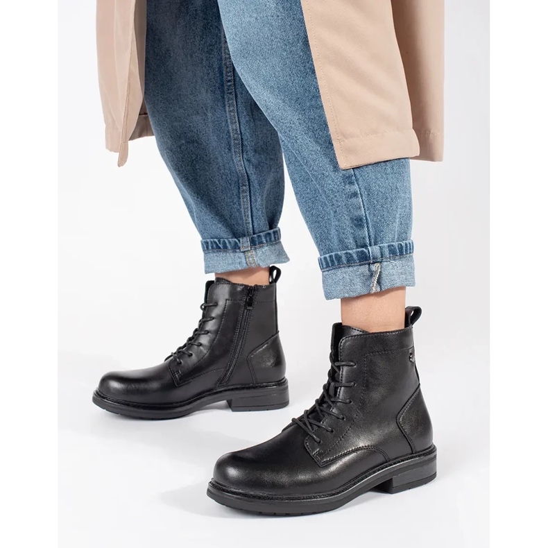 Botins femininos pretos de couro com cadarço, Sergio Leone 2