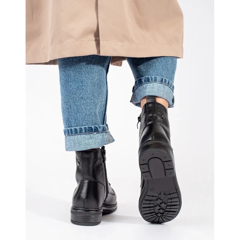 Botins femininos pretos de couro com cadarço, Sergio Leone 1