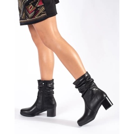 Botins enrugados femininos de couro preto por Sergio Leone 1