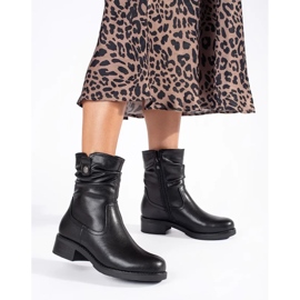 Botins femininos com isolamento de couro preto por Sergio Leone 2