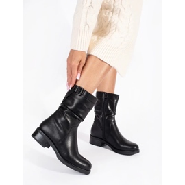 Sergio Leone Botins femininos com isolamento de couro preto 1