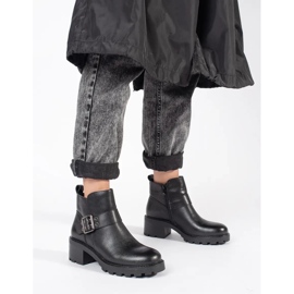 Botins femininos de couro preto de salto alto com fivela decorativa de Sergio Leone 2