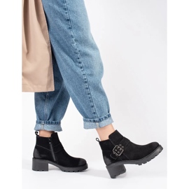 Botins femininos pretos de salto alto em couro nobuck natural com fivela decorativa de Sergio Leone 1