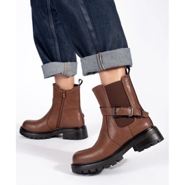 Botas femininas Chelsea de couro marrom com plataforma Sergio Leone castanho 1