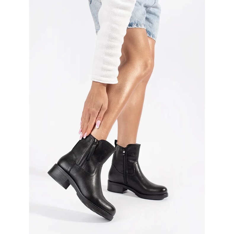 Botins femininos de couro preto por Sergio Leone 1