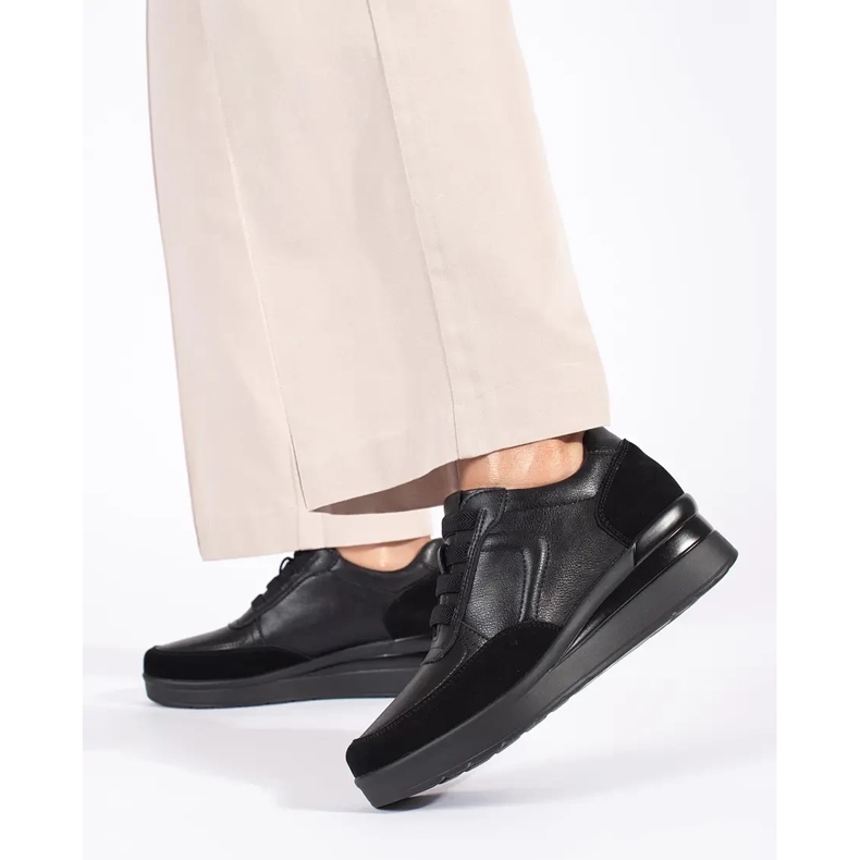 Sapatos femininos de couro preto com cunha Sergio Leone 2