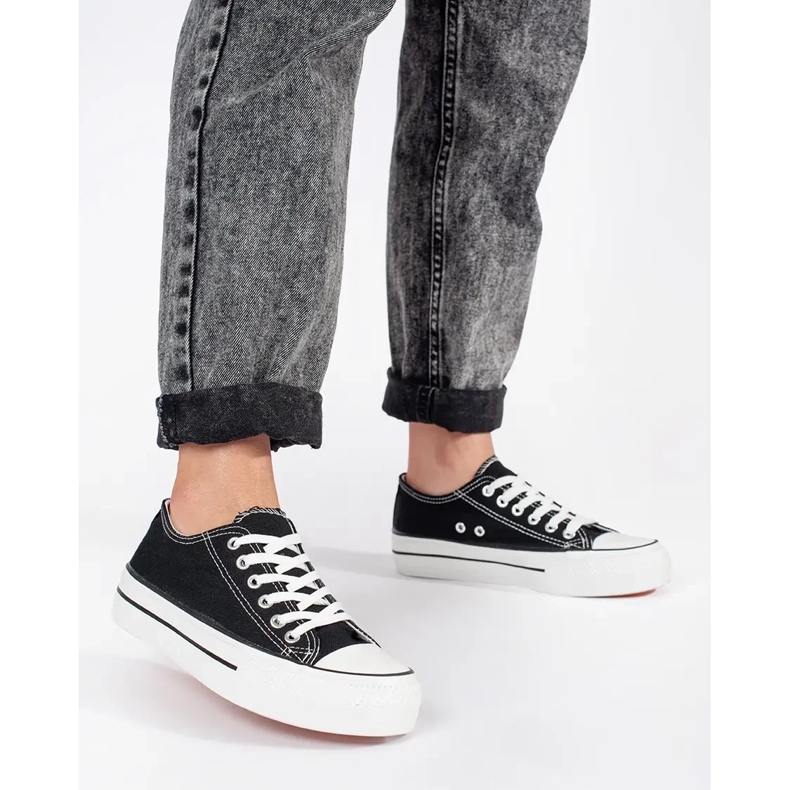 Seastar Tênis preto clássico feminino com cadarço e plataforma 1