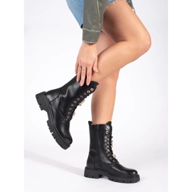 Seastar Botins pretos de trabalho com cadarços em uma plataforma com alfinetes 1