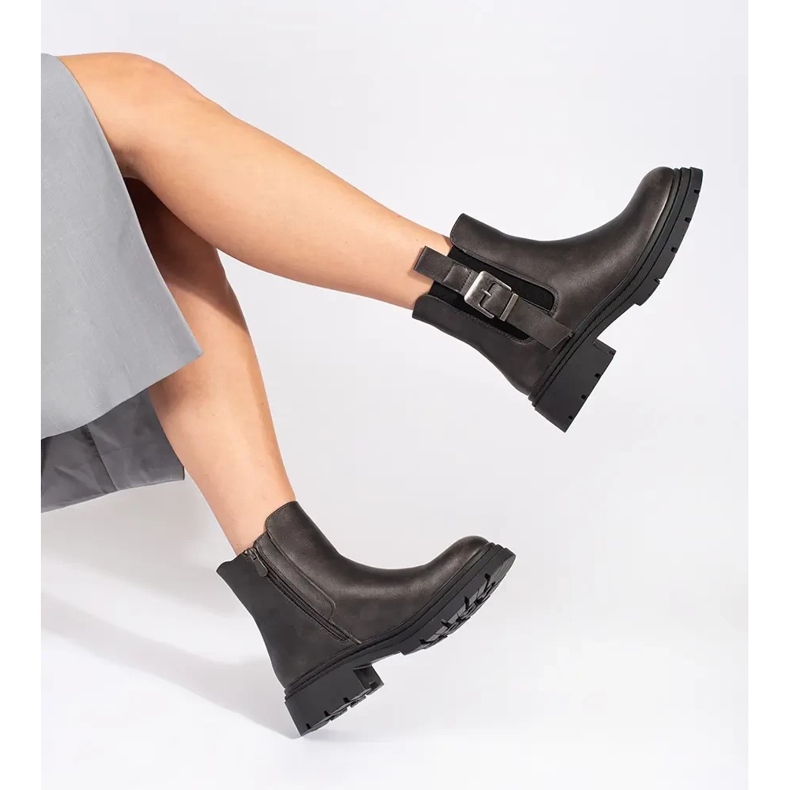 Botas Chelsea femininas castanhas escuras metálicas com fivela castanho 1