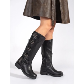Botas pretas de salto baixo com fivelas preto 1 Botas pretas de salto baixo com fivelas preto 1