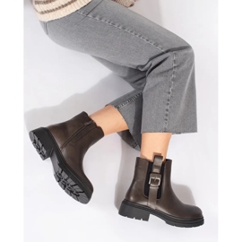Botas Chelsea femininas marrons com fivela marrom 1