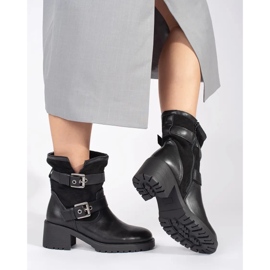 Botins femininos pretos de salto alto com fivelas 1