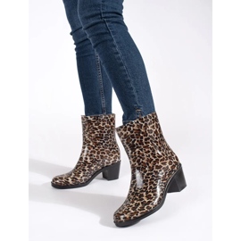 Galochas femininas com salto com estampa de leopardo castanho 1