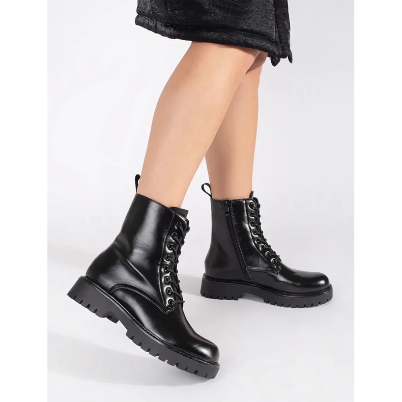 Seastar Botas de trabalho femininas negras, lisas e com cordões preto 1 Seastar Botas de trabalho femininas negras, lisas e com cordões preto 1