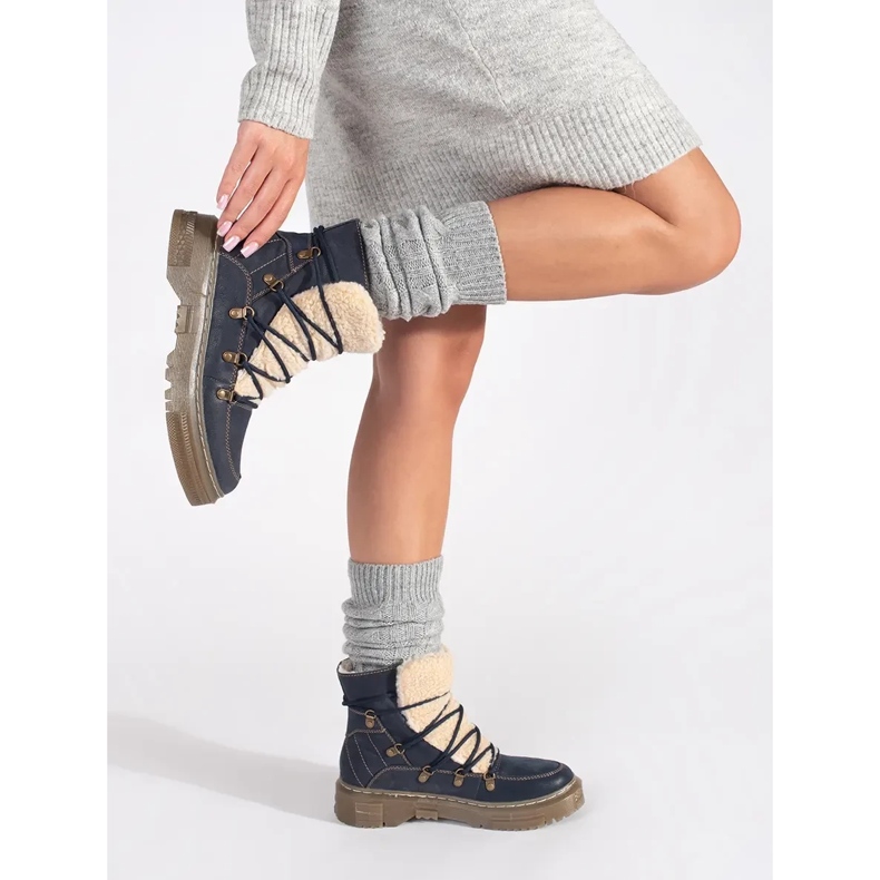 Goodin Botas azul marinho, isoladas, com cadarço e pele de carneiro 1