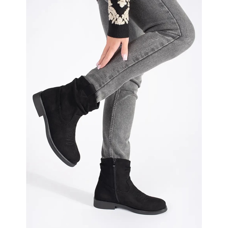Shelvt Botas cowboy femininas de camurça preta preto 2