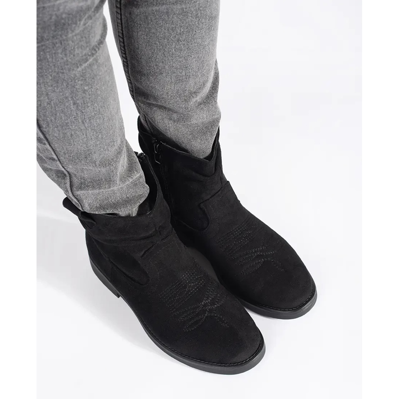 Shelvt Botas cowboy femininas de camurça preta preto 1
