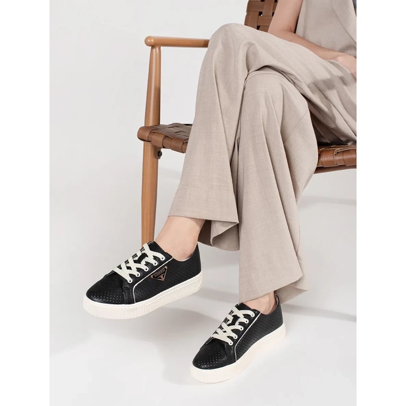 Goodin Tênis de couro preto na plataforma 1