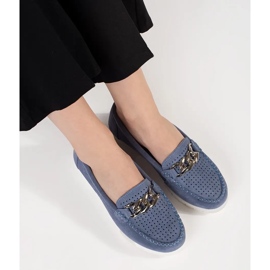 Goodin Mocas azuis de couro com uma corrente na plataforma azul 1 Goodin Mocas azuis de couro com uma corrente na plataforma azul 1