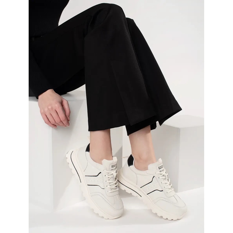 Goodin Sapatos de couro esportivos em uma sola grossa branco 2