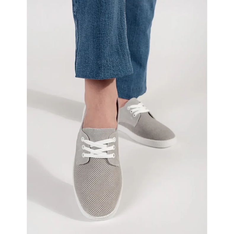 Goodin Tênis cinza openwork feito de couro natural 1