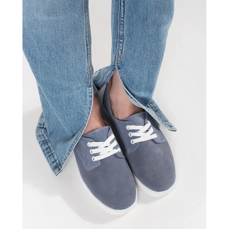 Goodin Tênis azuis abertos feitos de couro natural azul 1