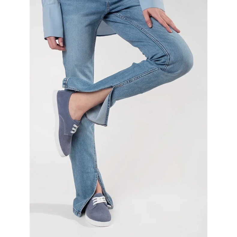 Goodin Tênis azuis abertos feitos de couro natural azul 2