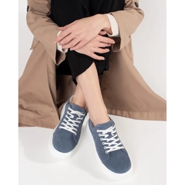 Goodin Tênis de couro azul em uma sola grossa 1