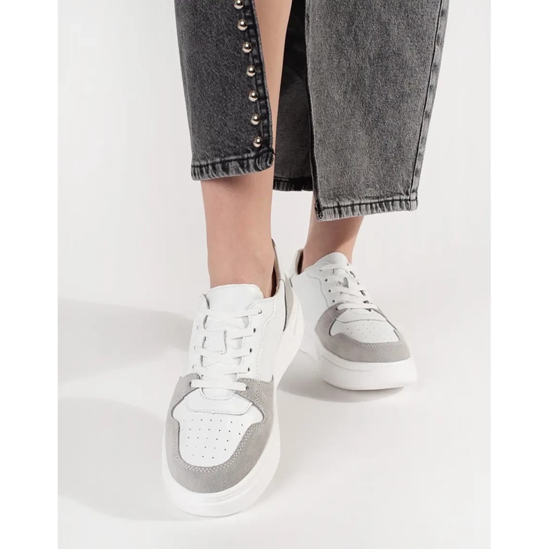 Goodin Tênis de couro branco na plataforma 2