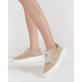 Goodin Tênis de couro bege em uma sola grossa 2