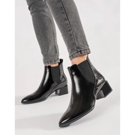 Botas do Chelsea das mulheres negras com um dedo do pé de amêndoa preto 1