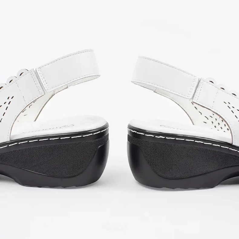 Goodin Sandálias de cunha branca com salto aberto branco 2