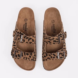 Goodin Flipers de couro feminino com estampa de leopardo castanho 2