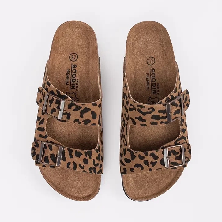Goodin Flipers de couro feminino com estampa de leopardo castanho 2