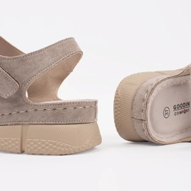 Goodin Sandálias de velcro femininas bege com um ornamento 1