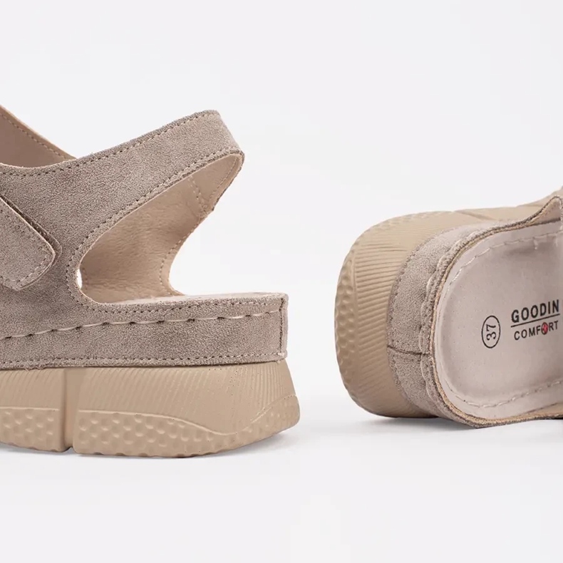 Goodin Sandálias de velcro femininas bege com um ornamento 1