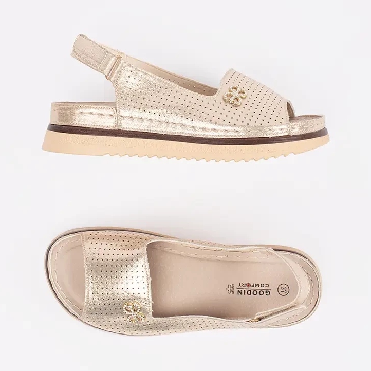 Goodin Sandálias de ouro macias de abertura com um ornamento dourado 1