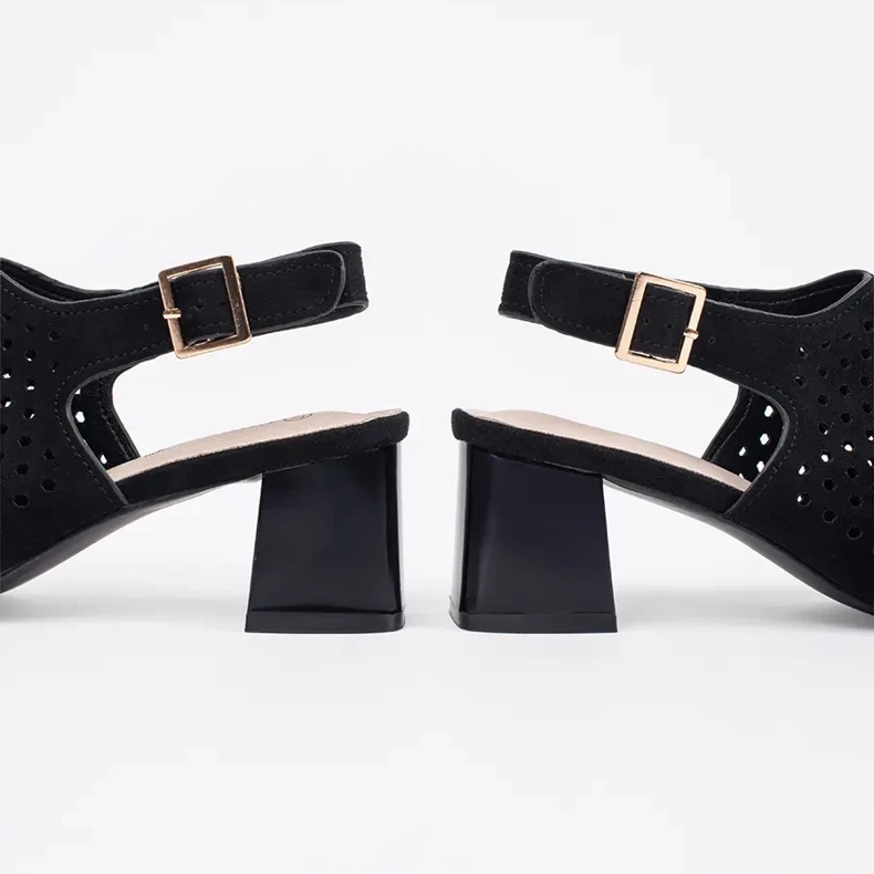 Goodin Black Openwork Suede Salto alto Sandálias preto 1