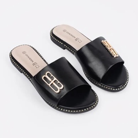 Goodin Chinelos de mulheres negras em uma sola plana com um ornamento preto 1