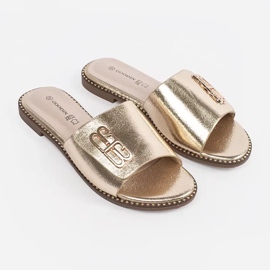 Goodin Flip de mulheres douradas com uma sola plana com um ornamento dourado 2