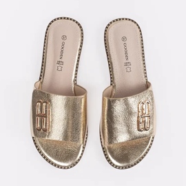 Goodin Flip de mulheres douradas com uma sola plana com um ornamento dourado 1