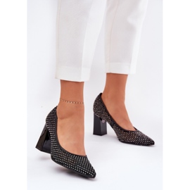 Bombas de malha decoradas no Vinceza 62211 Black Post preto 2